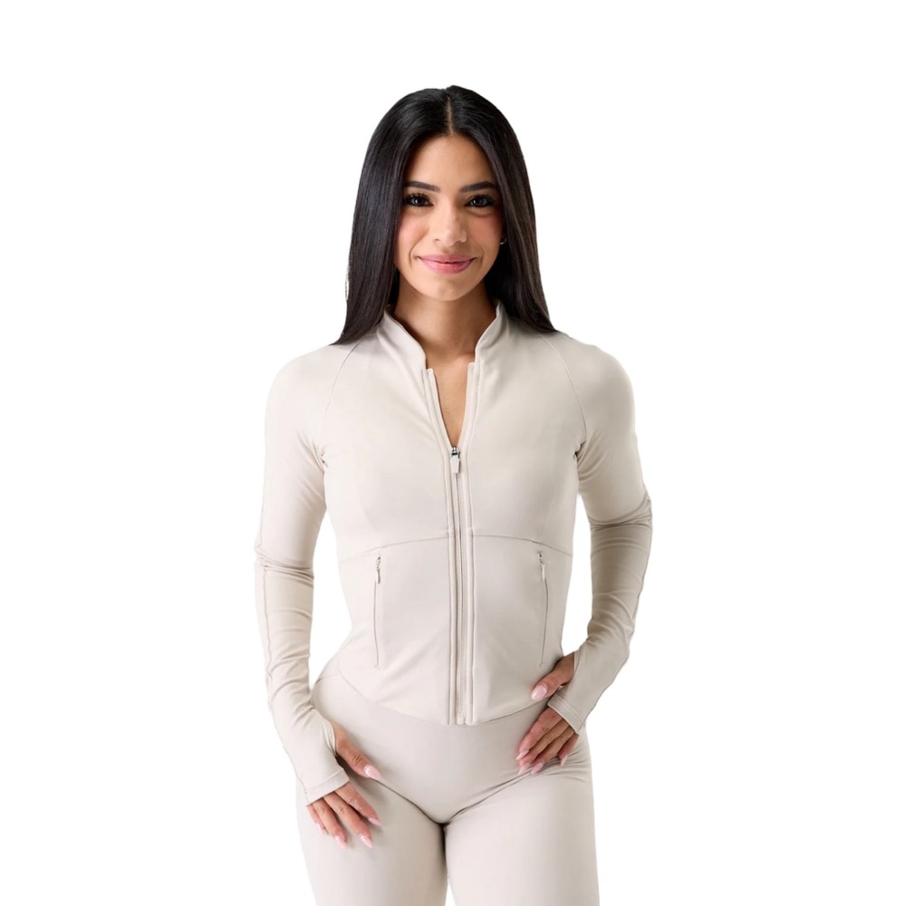 Alphalete Aura Sculpt Jacket Wheat Zip Fitted Cropped Women's S